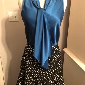 Final Price! Kasper Blue Satin-look tie-neck blouse size PM